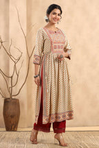 Juniper Women's Beige Rayon Printed Embroidered Straight Kurta - Distacart