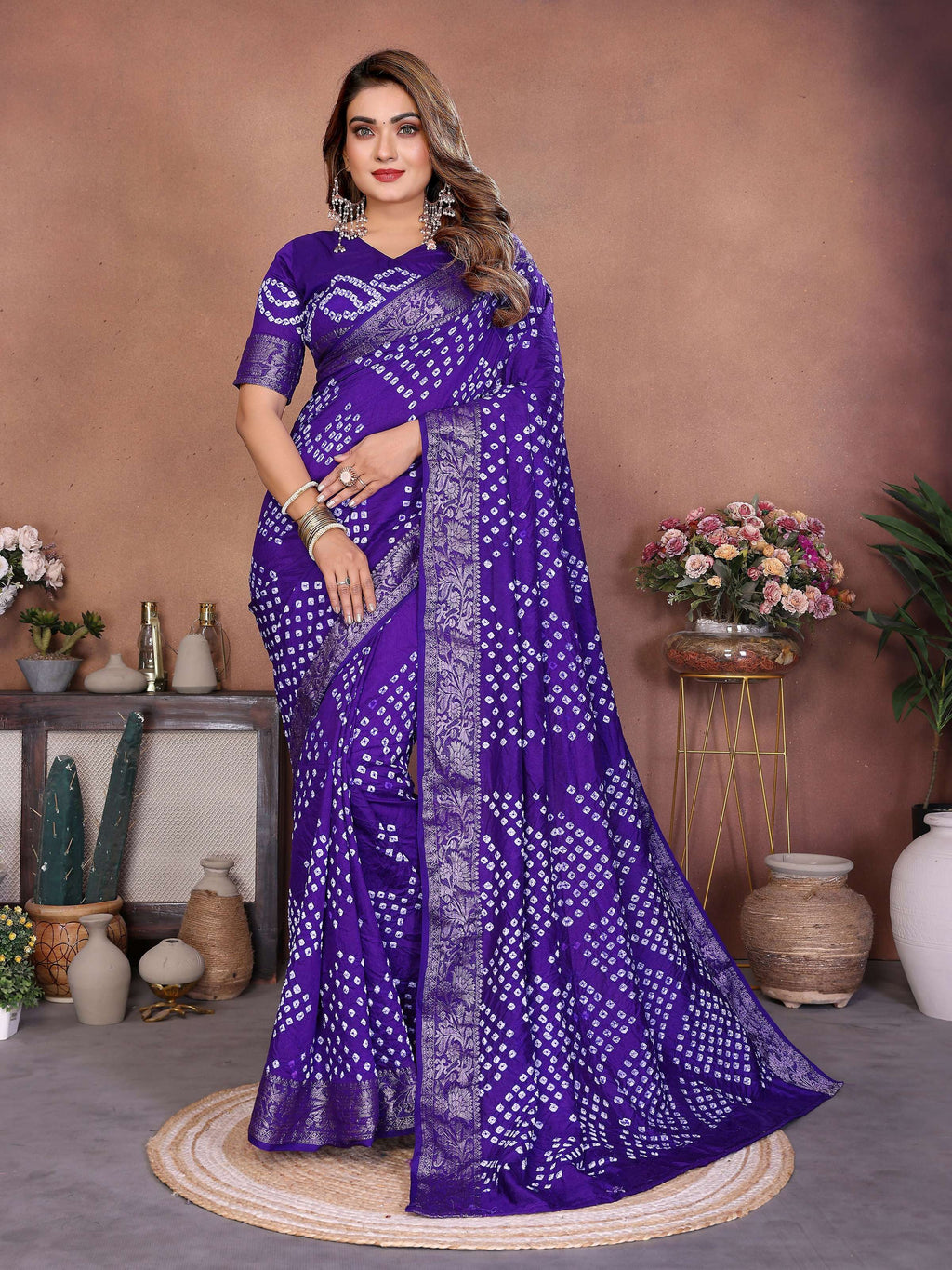 Aastha Fashion Purple Pure Dola Silk Handmade Original Bandhej Saree - Distacart