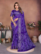 Aastha Fashion Purple Pure Dola Silk Handmade Original Bandhej Saree - Distacart
