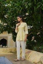 Juniper Women's Yellow Cambric Placement Floral Printed Tunic - Distacart