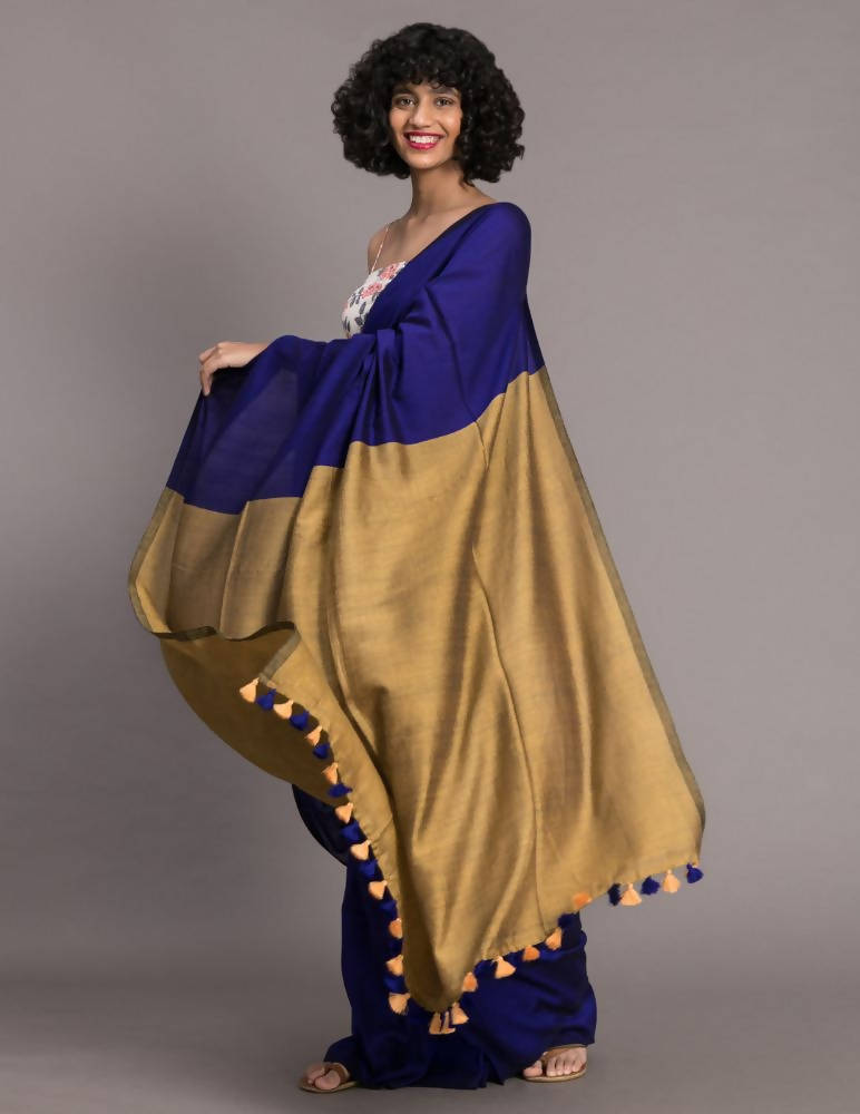 Suta Navy Blue Golden Colourblocked Saree - Distacart