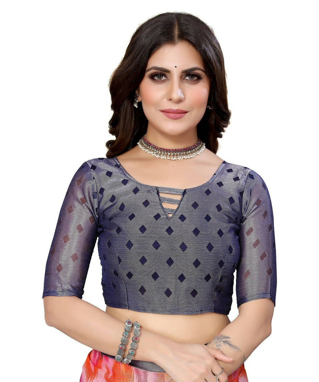 Vamika Navy Blue Chiffon Brasso Bollywood Style Woven Saree (KARUNA NAVY) - Distacart