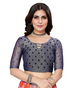 Vamika Navy Blue Chiffon Brasso Bollywood Style Woven Saree (KARUNA NAVY) - Distacart