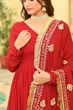 Teeya Creation Red Color Faux Georgette Wedding Wear Embroidery Work Long Gown - Distacart