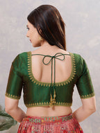 Joban Fashion Women Silk Bottle-Green Stitched Blouse