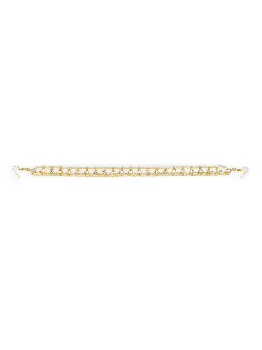 Gold-Plated White Kundan-Studded Pearl Beaded Hair Band - Ruby Raang - Distacart
