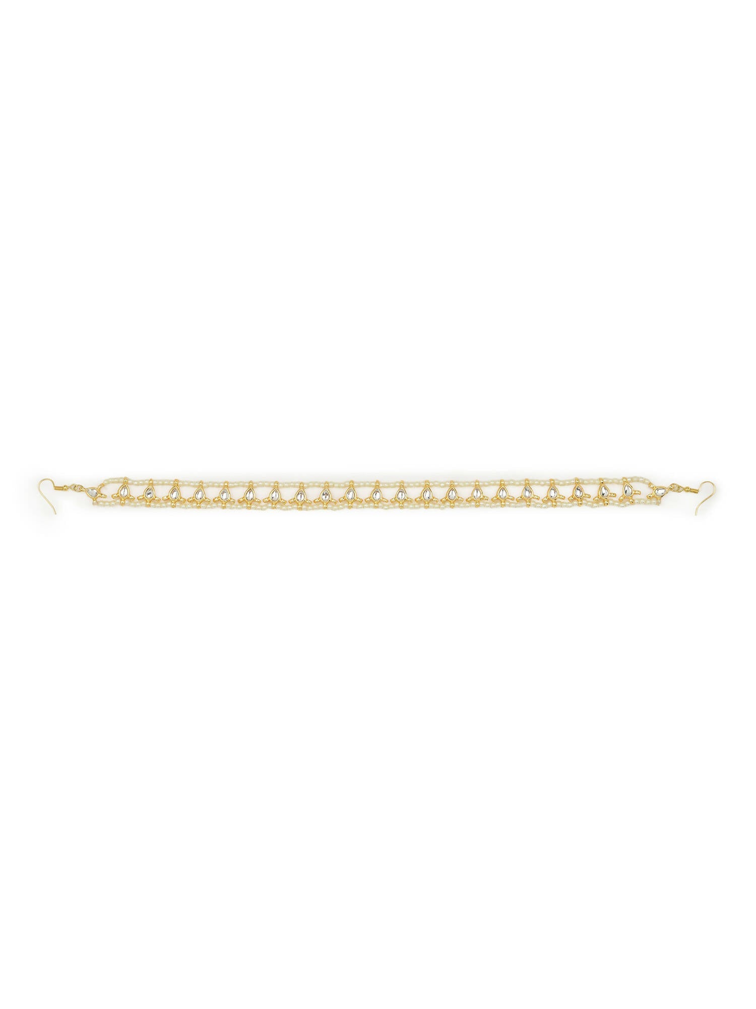 Gold-Plated White Kundan-Studded Pearl Beaded Hair Band - Ruby Raang - Distacart