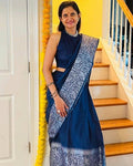 DEIANA'S Beautiful Designer Golden zari Soft Lichi Silk Saree - Blue