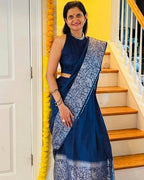 DEIANA'S Beautiful Designer Golden zari Soft Lichi Silk Saree - Blue