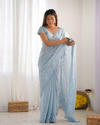 Vamsee Onam Sky Crushed Fandy Tissue Silk Saree
