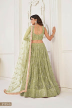 Aastha Fashion Pista Green Butterfly Net Tone To Tone Thread Work, Sequence Work And Original Mirror Work Embroidery Wedding Wear Lehenga Choli