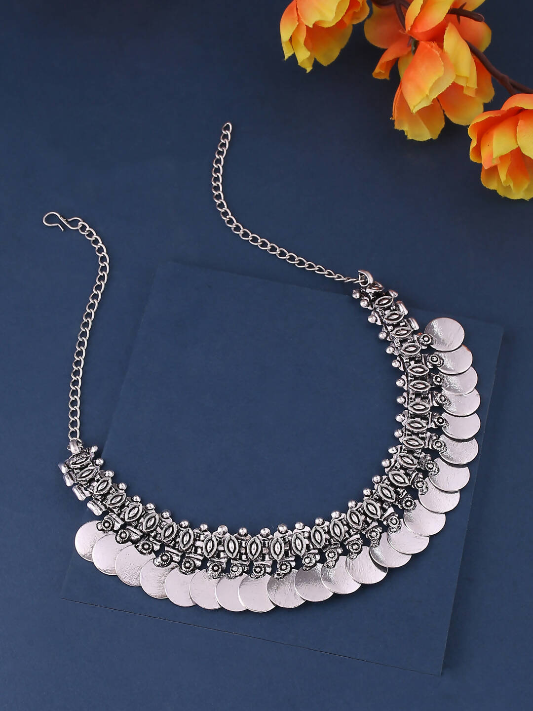 NVR Women Silver-Plated Oxidised Necklace