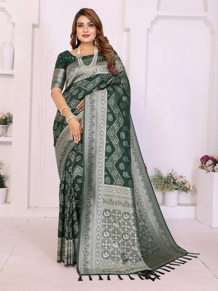 Aastha Fashion Green Georgette Silk Leheriya With Elegant Zari Weaving Saree