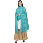 A R SILK Window Square Regular Dupatta Rama Green Color Dupatta or Chunni