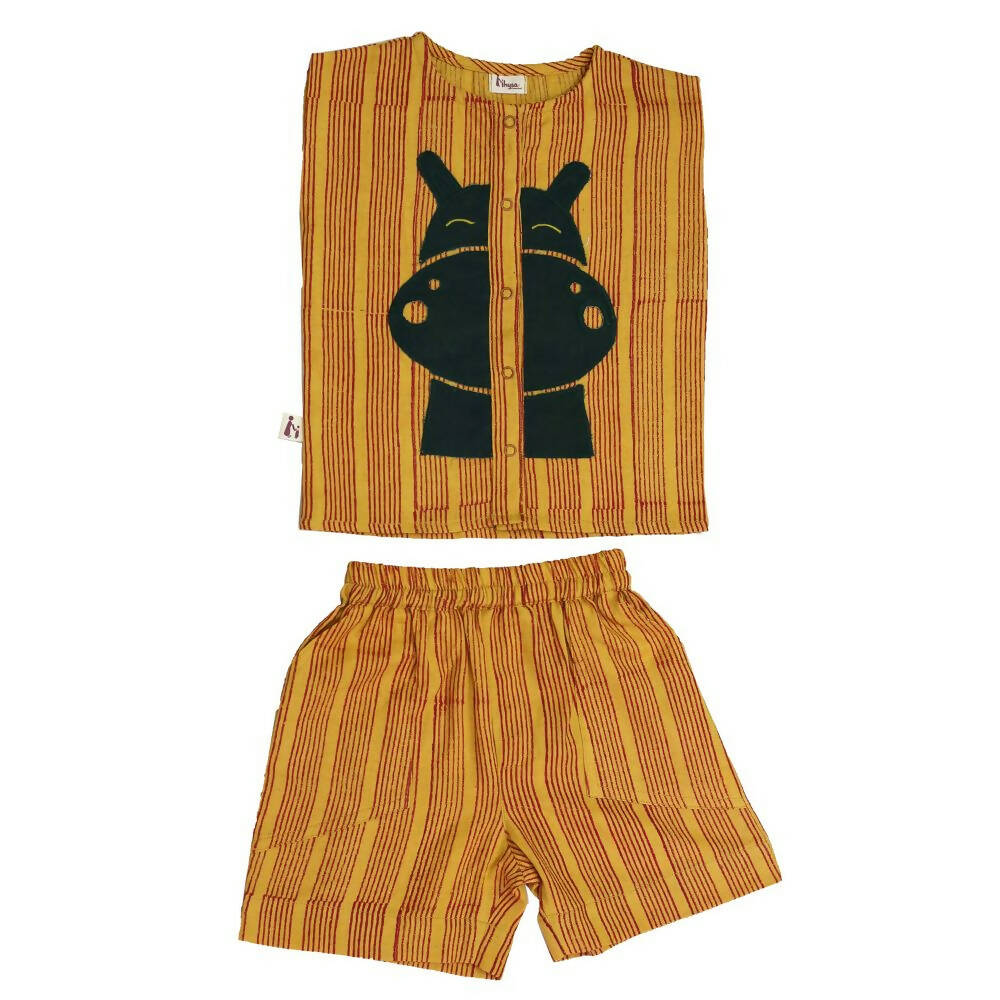 Mhyssa Motto Yellow and Red Half Sleeve T-shirt With Shorts Set For Kids