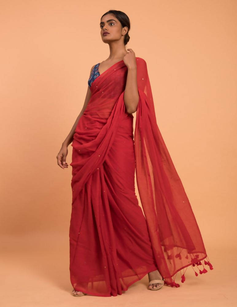 Suta Red Embellished Sequinned Pure Cotton Saree - Distacart