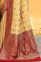 Joban Fashion Yellow Crepe Chiffon Pure Handloom Banarasi Silk Saree