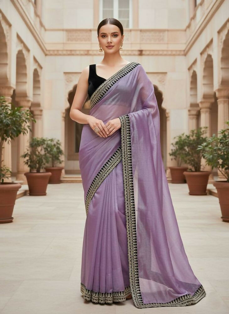 Joban Fashion Wine Soft twill Net Party Wear Sarees - Distacart