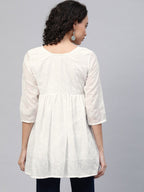 Ahalyaa Women Off-White Cotton Embroidered Tunic