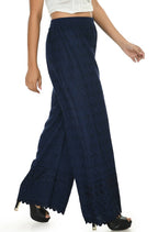 Mominos Fashion Moeza Reyon Cotton Navy Blue Chikan Work Palazzo