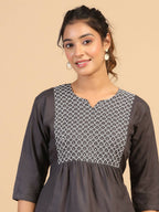 Womens Grey Rayon Yoke Embroidered Top - Keeva