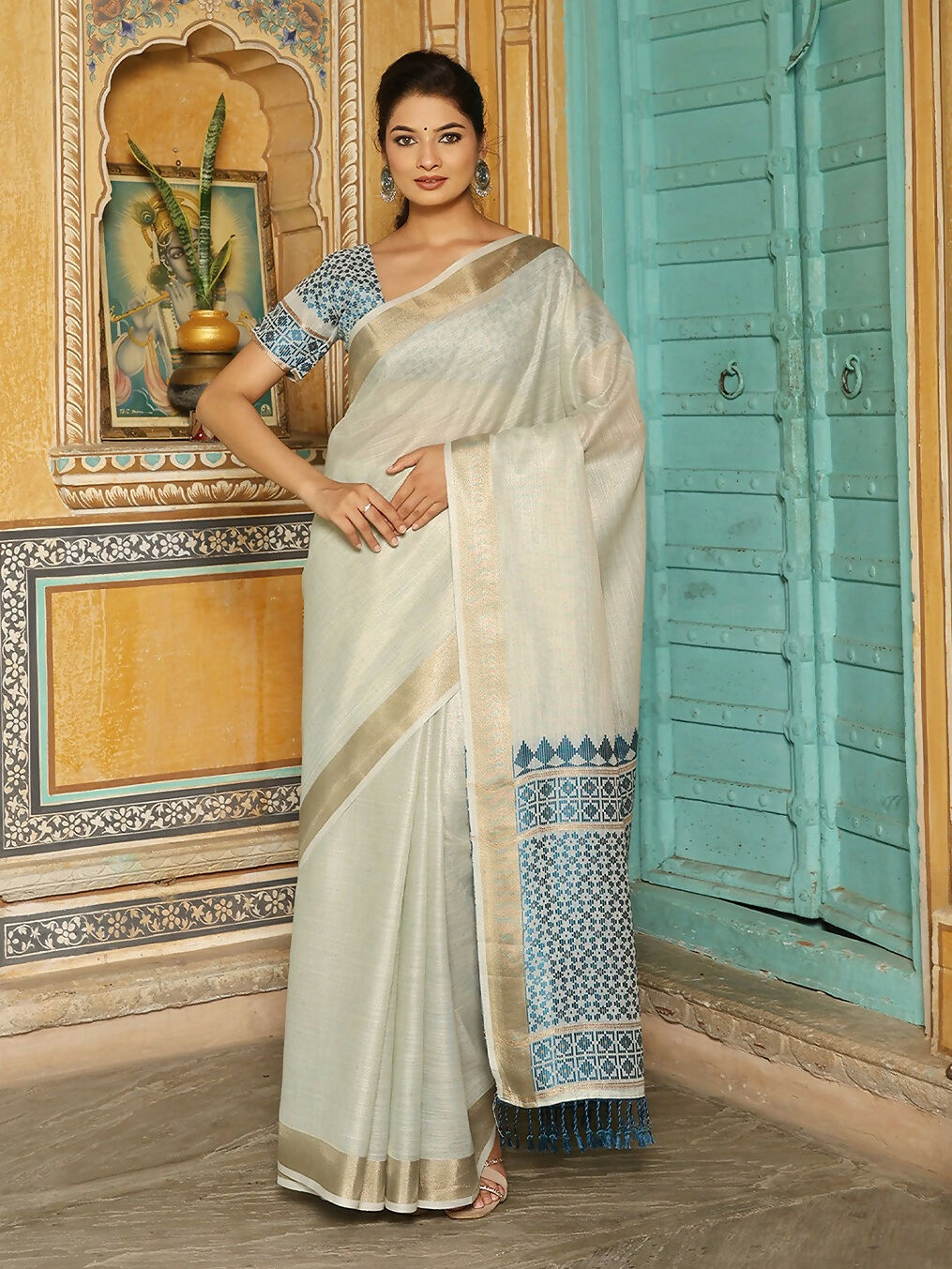 Shree Shyam Fashion Sky Blueline Saree - Distacart