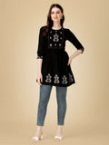 Jyoti Fashion Women's Black Viscose Rayon Embroidered Casual Top