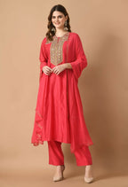 Joban Fashion Red Chanderi Kurta Set