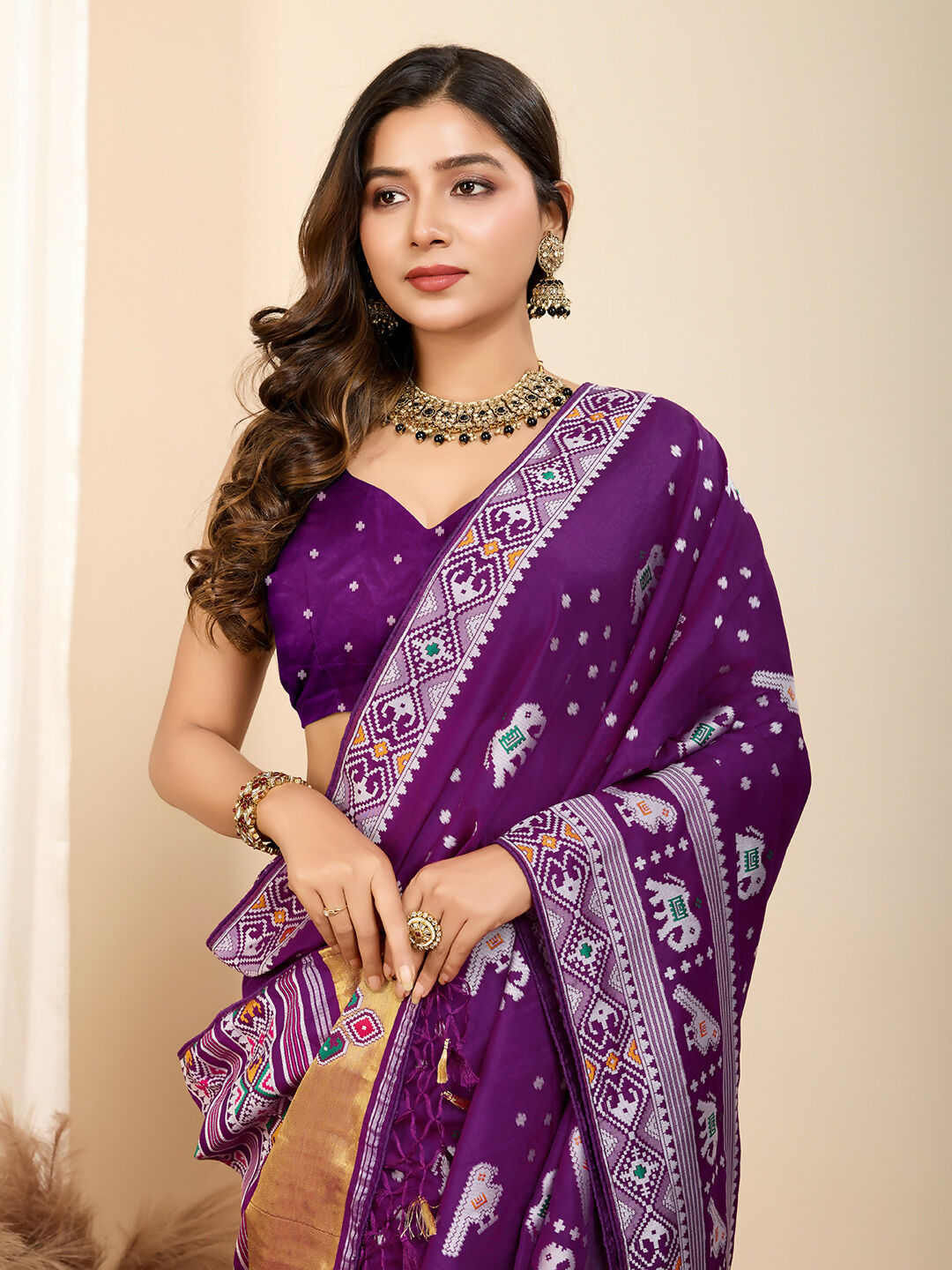 Purple Soft Silk Woven Meenakari Designer Saree - Vedanti
