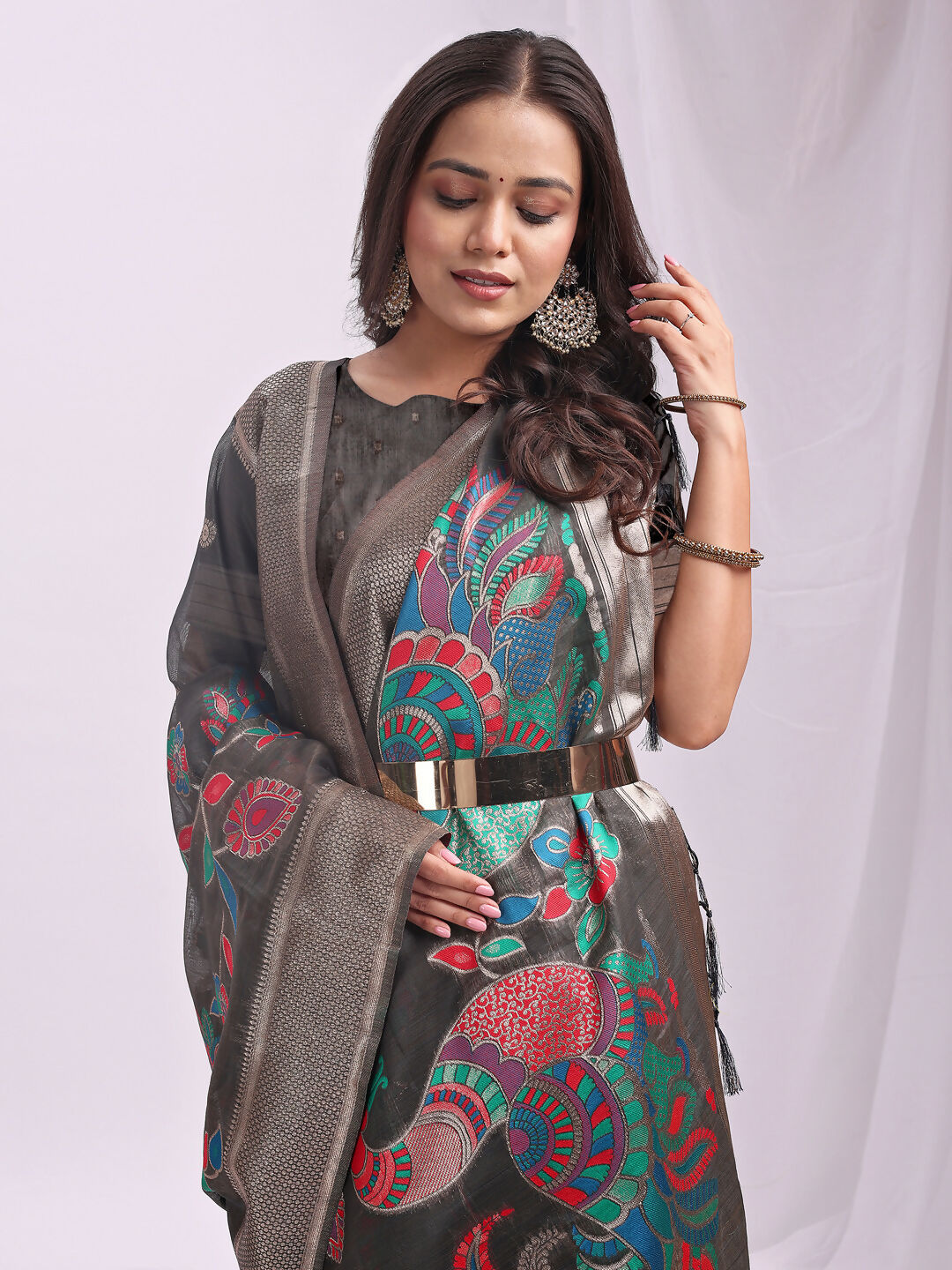 Shree Shyam Fashion Linen Cotton Grey Saree - Distacart