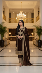 Teeya Creation Coffee Color Velvet Fabric Designer Embroidery Work Suit - Distacart