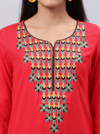 Souchii Red Yoke Design Thread Work Grandeur & Majestic Artwork Kurta - Distacart