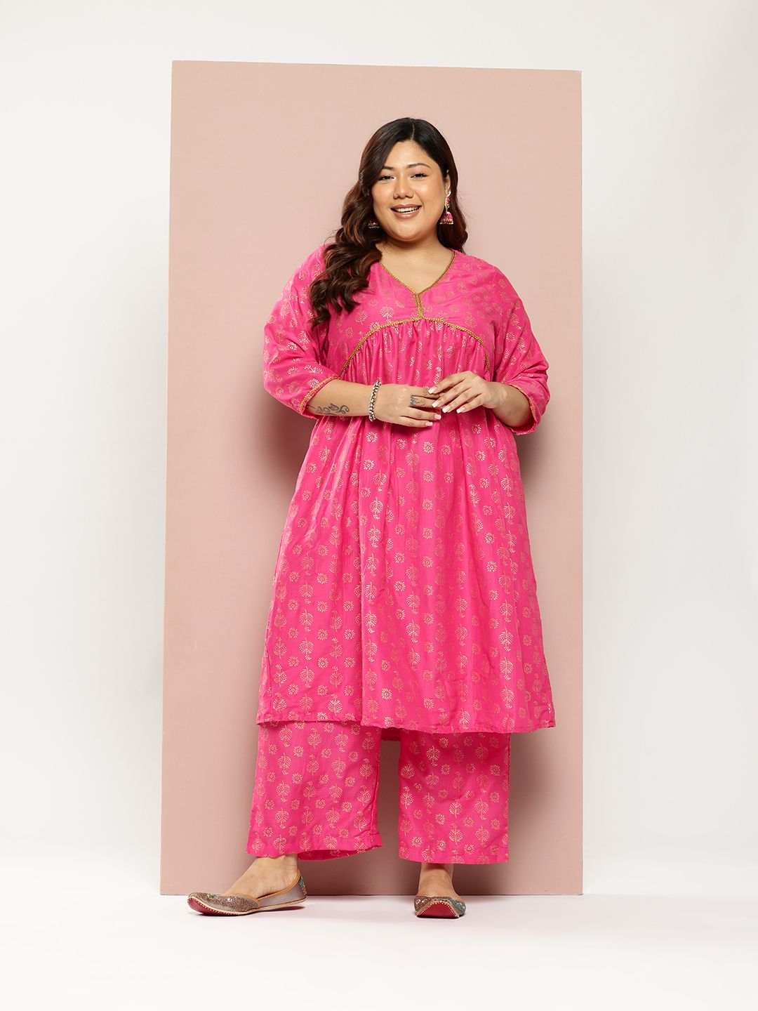 Sztori Women Ethnic Motifs Printed Regular Gotta Patti Kurta with Palazzos