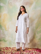 HOUSE OF KARI Ethnic Motifs Embroidered Chikankari Kurta
