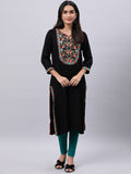 Souchii Black Geometric Yoke Design Thread Work Grandeur & Majestic Artwork Kurta - Distacart