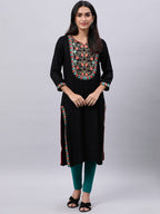 Souchii Black Geometric Yoke Design Thread Work Grandeur & Majestic Artwork Kurta - Distacart
