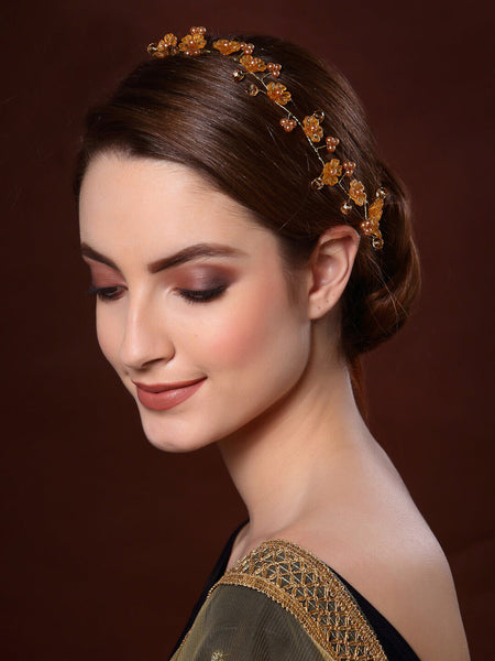 Panash Women Gold-Toned & Yellow Beaded Tiara