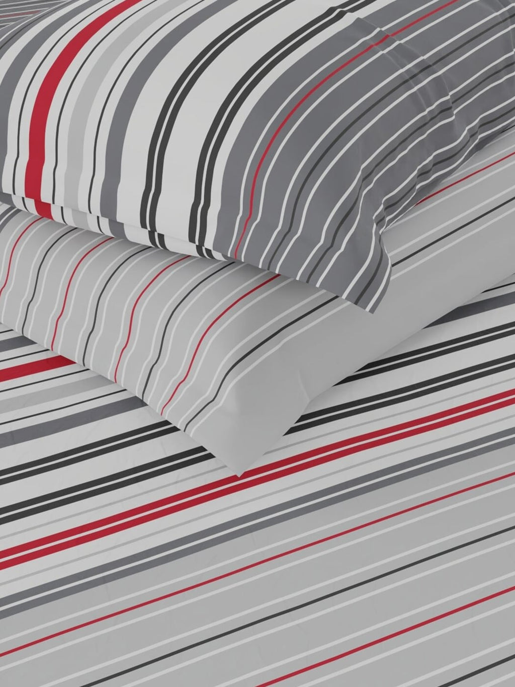 Nautica Bradford Grey & White Striped Cotton 160 TC King Bedsheet With 2 Pillow Covers