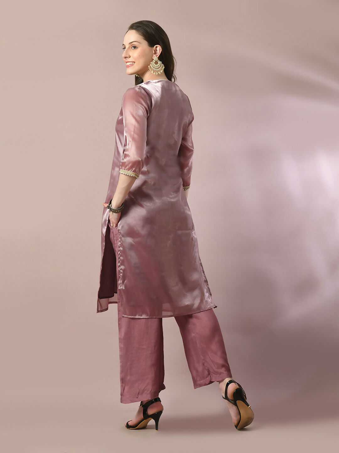 Myshka Women's Brown Solid Straight Party Kurta Set With Dupatta