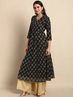 Janasya Black Ethnic Motif Printed Gotta Patti Anarkali Kurta - Distacart