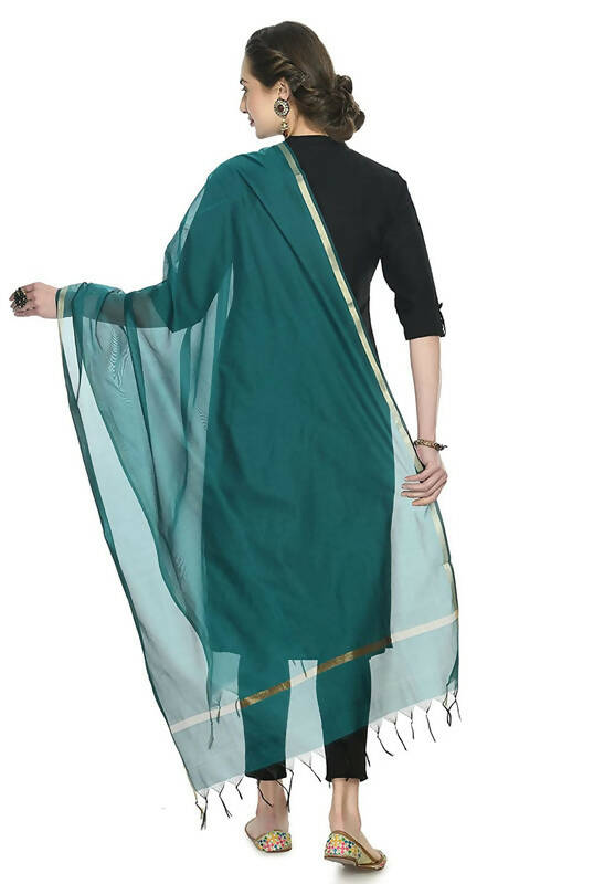 Mominos Fashion Moeza Banarsi Piping Rama Green Dupatta