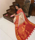 DEIANA'S Beautiful Designer Golden zari Soft Lichi Silk Saree - White