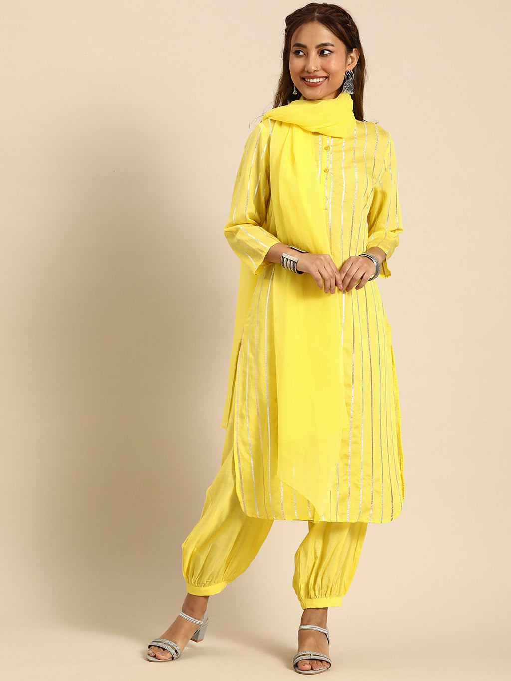 Sangria Women Chanderi Silk Kurta With Salwar & With Dupatta