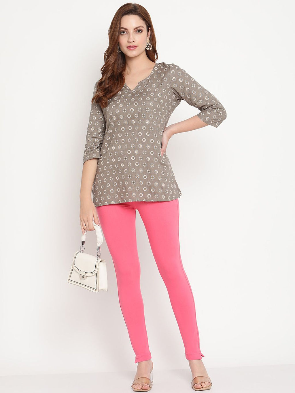 TAG 7 Set Of 2 Pink & Red Solid Leggings