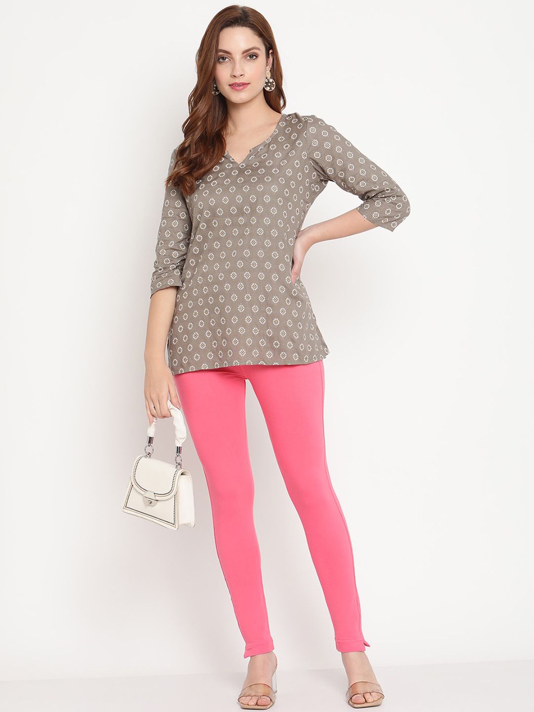TAG 7 Set Of 2 Pink & Red Solid Leggings