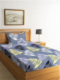 Home Sizzler Grey & White Floral 144 TC Single Bedsheet with 1 Pillow Covers
