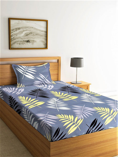 Home Sizzler Grey & White Floral 144 TC Single Bedsheet with 1 Pillow Covers