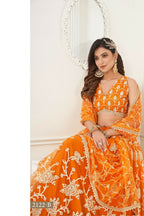Eilara Women'S Orange Butterfly Net With Sequins And Embroidery Work Lehenga Choli For Wedding