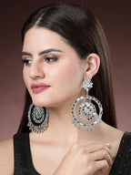 NVR Women's Silver-Toned Mirror Work Oxidised Contemporary Drop Earrings - Distacart