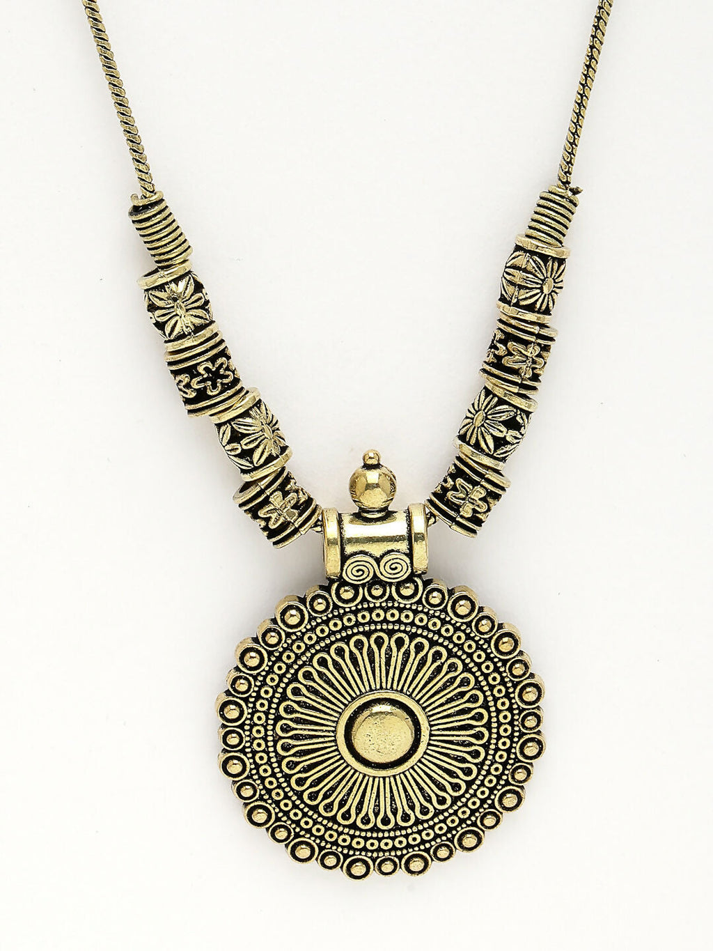 NVR Women's Gold-Polished Circular Shape Pendant with Chain